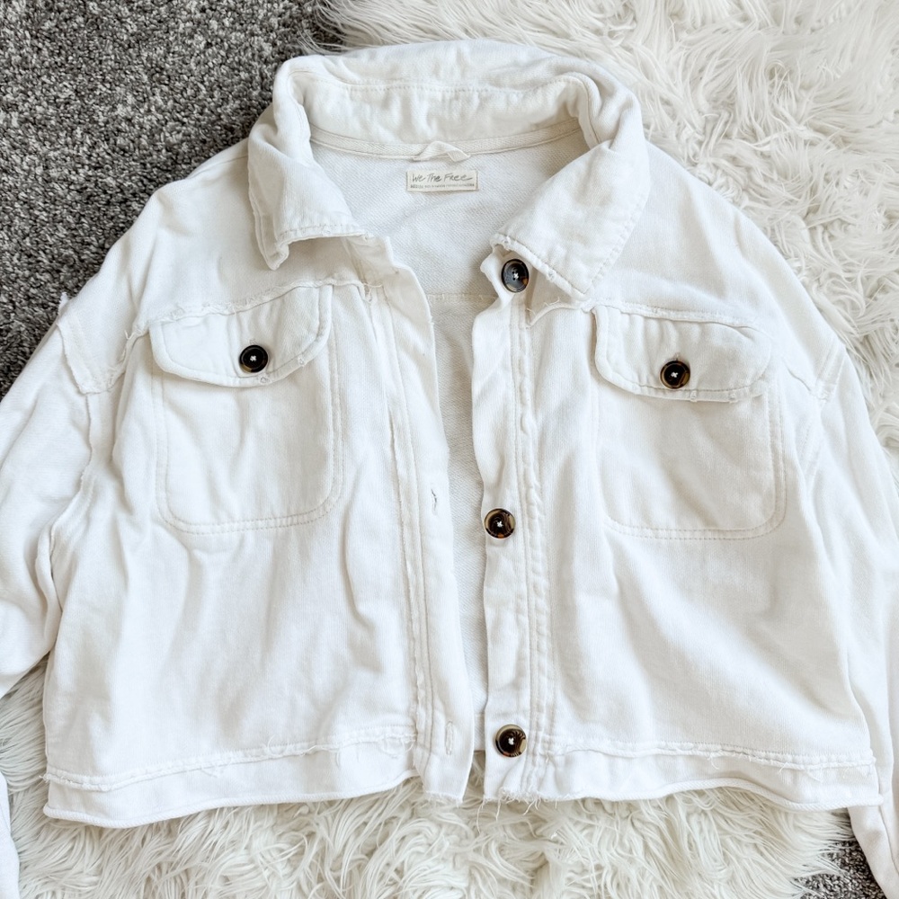 Free People We The Free Cropped Cotton Shacket Jacket Medium View 4